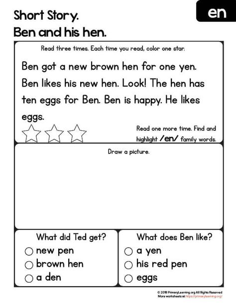 This reading comprehension worksheet is great for beginner readers. Ask kids to read the story three times, draw the picture and answer questions. Ed Word Family, Supply Teacher, Word Family Reading, Kindergarten Word Families, Phonics Worksheets Free, Cvc Words Worksheets, Word Family Worksheets, Sounding Out Words, Family Worksheet