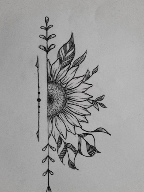 Half design flower #tattoos #tattoo #sunflowertattoo Sunflower Drawing, Western Tattoos, Tattoos Geometric, Sunflower Tattoos, Hummingbird Tattoo, Case Ideas, Sun Tattoo, Sunflower Tattoo, Sister Tattoos