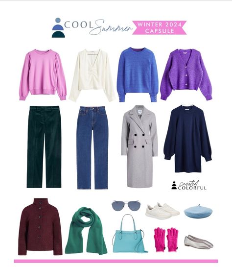 True Summer Winter Wardrobe, True Summer Winter Outfits, True Summer Outfit Ideas, True Summer Outfits Inspiration, Cool Summer Palette Outfits, True Summer Colors, Muted Wardrobe, True Summer Outfits, Bright Winter Outfits