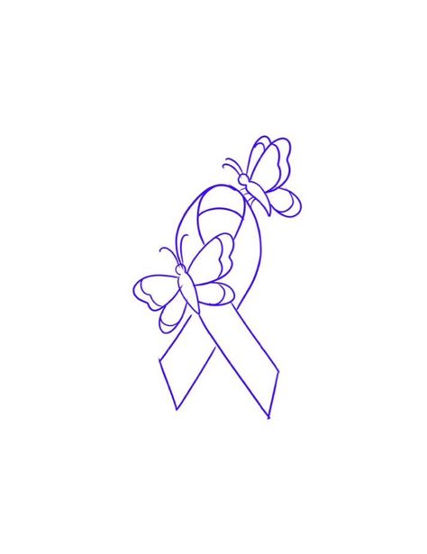 Purple Ribbon Awareness Tattoo, Butterfly Tattoo With Ribbon, Small Purple Ribbon Tattoo, Pancreatic Memorial Tattoos, Dv Awareness Tattoo, Fibromiologia Tattoos, Leukaemia Tattoos, Ribbon Tattoos Awareness, Pots Awareness Tattoo