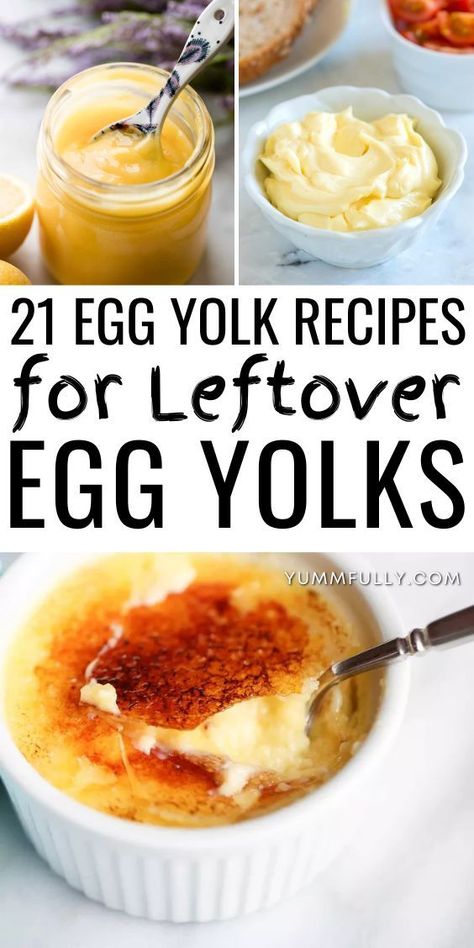 These Egg Yolk recipes transform potential waste into indulgent creations. From silky custards to rich hollandaise sauces, these recipes not only prevent yolks from going to waste but also add a touch of decadence to your recipe repertoire by making great use of the most nutritionally rich part of the egg! Recipes For Egg Yolks Only, Recipe With Egg Yolks Only, How To Use Egg Yolks, 6 Egg Yolks Recipe, 3 Egg Yolk Recipes, Egg Yolks Uses, What To Make With Egg Yolks, Egg Yolk Only Recipes, What To Do With Egg Yolks