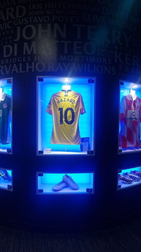 Jersey Presentation, Soccer Trophy, Basketball Display, Jersey Display, Baseball Room, Framed Jersey, Shelves Storage, Football Tops, Eden Hazard