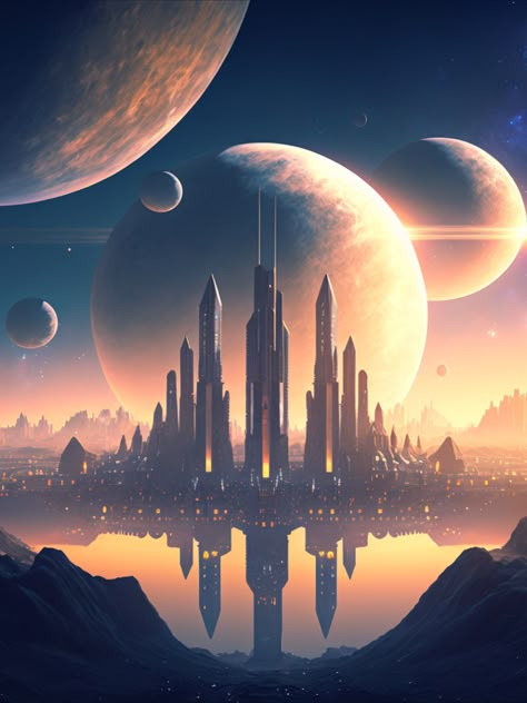 sci-fi fantasy space galactical celestial alien advanced civilization with earths and moons solar system Fantasy Solar System, Sci Fi Planets Concept Art, Alien Solar System, Solar System Concept Art, Sci Fi Aesthetic Space, Future Earth Sci Fi, Alien City Landscapes, Space Futuristic, Fantasy Space City