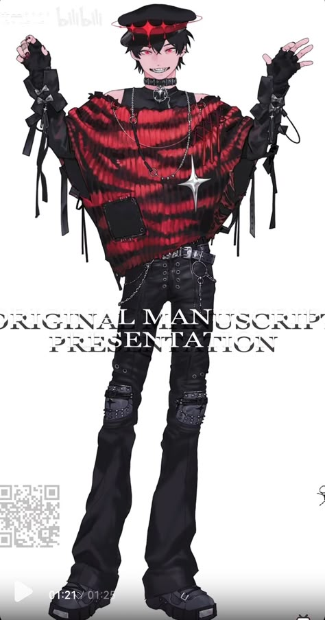 Visual Kei Character Design, Gloves Character Design, Red Outfits Male, Anatomy Poses Male, Visual Kei Male, Vtuber Design Male, Boy Oc Character Design, Clothes Reference Male, Male Outfit Design