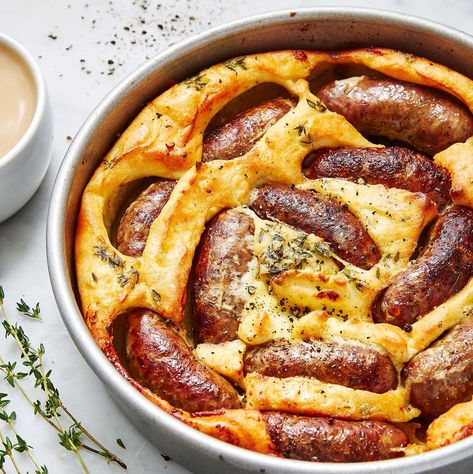 Toad in the Hole - Toad In The Hole Recipe Traditional English Food, Yorkshire Pudding Batter, English Dishes, Yorkshire Pudding Recipes, British Cooking, Toad In The Hole, British Dishes, Sausage Dishes, Scottish Recipes