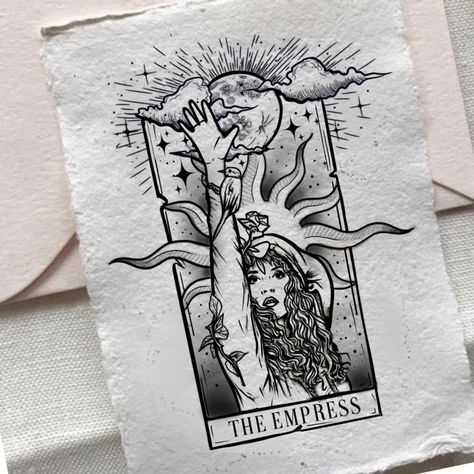 A design for a client turning stevie Nicks into a tarot card! Stevie Nicks Tattoo, Tattoos Tarot, Gothic Tattoos, Empress Tarot Card, Tarot Card Tattoo, Tarot Tattoo, Witch Tattoo, Dope Tattoos For Women, Spiritual Tattoos