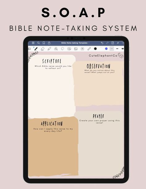 Scripture note-taking template Bible Notes Template, Bible Soap Template, Bible Note Taking Template, Ipad Bible Journaling, Church Notes Template, Soap Notes Bible Study, Soap Bible Study Method Template, Soap Bible Study Template, Bible Templates