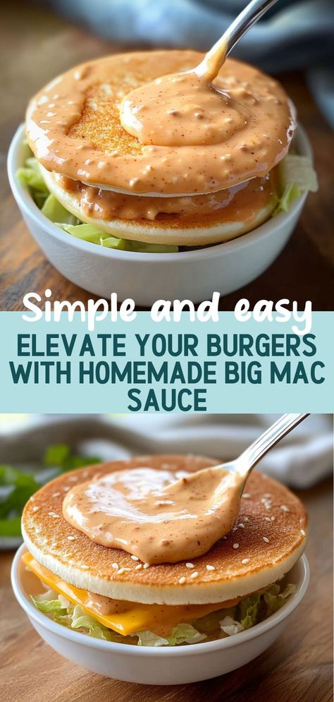 Discover the secret to making the ultimate Homemade Big Mac Sauce that will take your burgers to the next level! This creamy, tangy dressing combines mayonnaise, ketchup, mustard, and a touch of spices for that iconic fast-food flavor. Perfect for backyard barbecues, this sauce will impress your guests and satisfy your cravings. It's easy to make and can be adjusted to suit your taste buds. Get ready to whip up a sauce that’s fresher and tastier than store-bought options! Vegan Big Mac Sauce, Homemade Big Mac Burgers, Best Burger Sauce Recipe, Easy Big Mac Sauce, Cheeseburger Sauce, Burger Fixings, Burger Sauce Recipe, Homemade Big Mac Sauce, Big Mac Sauce Recipe