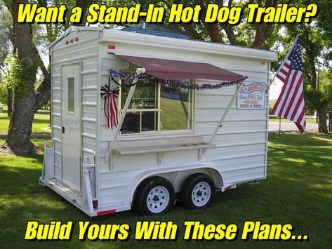 Home built stand-in concession trailer from the E-Z Built plans - Hot Dog Cart Diy Food Trailer, Diy Concession Stand, Catering Trailer, Dog Trailer, Truck Diy, Hot Dog Cart, Trailer Diy, Diy Bbq, Trailer Plans