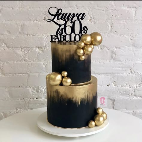 Black And Gold Birthday Cake, 75 Birthday Cake, 50th Birthday Party Ideas For Men, Black And Gold Cake, Gold Birthday Cake, 50th Cake, 60th Birthday Cakes, Elegant Birthday Cakes, 50th Anniversary Party