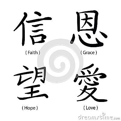 chinese-symbols-faith-grace-hope-love-file Grace In Chinese Tattoo, Faith In Chinese Tattoo, Faith Symbol Tattoo, Faith Symbol, Grace Tattoos, Friends Drawing, Grace Symbol, Love Graffiti, Faith Tattoo