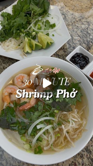 Quoc Viet Foods 🥢 on Instagram: "We hope you enjoy our simplified Shrimp Phở recipe 🍜🍤 Make sure to SAVE this recipe for later 👇🏼

This half recipe makes about ~10 medium sized bowls.

Broth Ingredients: 
- 1 Gallon Hot Water
- 1/2 Jar Quoc Viet Foods Pho Soup Base 
- 1 Spice Bag (2 included in every jar) 
- Ginger (char optional) 
- Onion (char optional) 
- Season to taste with more soup base, water, fish sauce, rock sugar, etc. 

Instructions: 
1️⃣ Make pho broth with our soup base, ginger, onion & included spice bag.
2️⃣ Let broth simmer with spice bag for 20 minutes before removing. Season to your taste. 
3️⃣ Prepare your rice noodles per package instructions 
4️⃣Add garnishes & toppings (shrimp) of your choice. 

To make this recipe pescatarian friendly, we suggest using our Vege Vietnamese Recipes Pho Soups, Thai Clear Broth Soup Recipes, Pho Meal Prep, Water Based Cooking, Pescatarian Soup Recipes, Shrimp Pho Soup Recipe, Seafood Pho Recipe, Shrimp Pho Recipe, Pho Shrimp