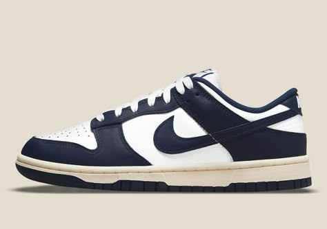 Navy Blue Dunks, Nike Dunk Low Vintage Navy, Nike Low Dunk, Blue Dunks, Nike Dunks Low, Wmns Dunk Low, Dunks Low, Shoe Pics, Nike Snkrs