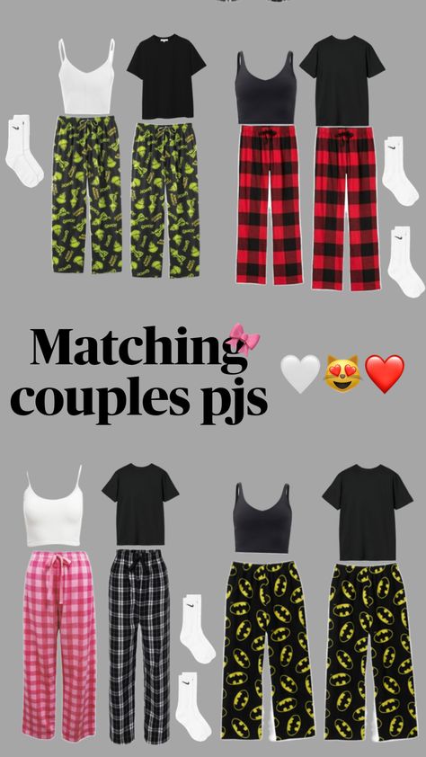 Match Pajamas Couples, Cute Couple Matching Outfits Pjs, Matching Pjs With Bf, Couple Pjs Matching Aesthetic, Cute Couples Outfits Casual, Matching Pajama Pants For Couples, Couple Pjs Matching Christmas, Matching Ideas For Couples, Cute Matching Outfits For Couples Casual