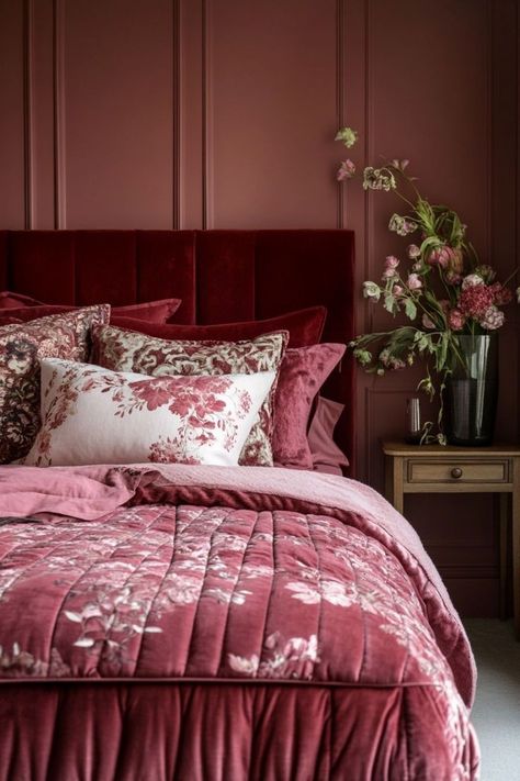 Mauve Bedroom, Red Headboard, Dusty Pink Bedroom, Burgundy Bedroom, Pink Bedroom Ideas, Neutral Bedroom Decor, Bedroom Ideas Inspiration, The Color Pink, Feminine Bedroom