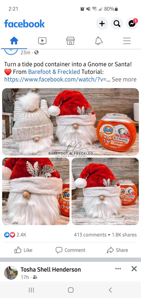 Laundry Pod Container Gnome, Santa Tide Pod Container, Gnome Made From Tide Pod Container, Tide Pod Gnomes, Tide Container Gnome, Spray Foam Crafts Ideas, Tide Pod Container Gnome, Tide Pods Container Crafts Ideas, Tide Pods Container Crafts