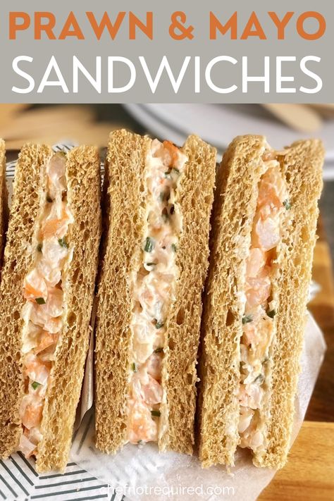 Sandwiches with prawn filling on a wooden board with napkins. Prawn Mayo Sandwich, Shrimp Sandwich Recipes, Prawn Sandwich, Salad Filling, Shrimp Salad Sandwich, Marie Rose Sauce, Mayo Sandwich, Shrimp Sandwich, Prawn Salad