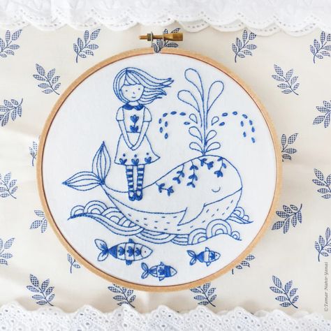 All Hand Embroidery – Snuggly Monkey Hand Embroidery Kits, Hand Embroidery Kit, Hardanger Embroidery, Art Sea, Pola Sulam, Embroidery Patterns Vintage, Embroidery Gifts, A Whale, 자수 디자인