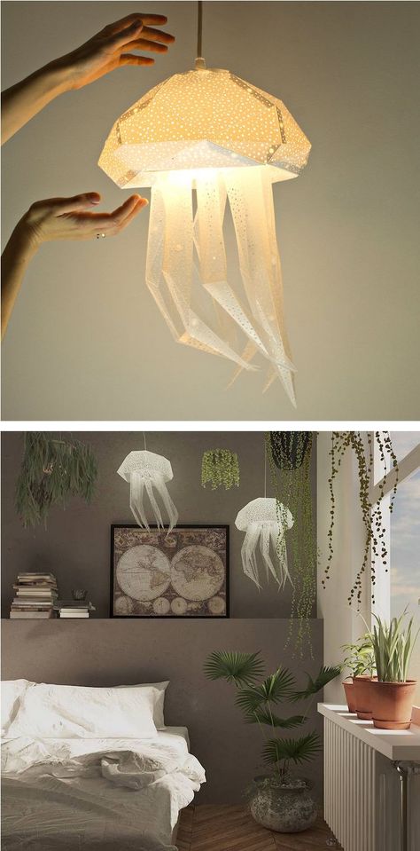 Etsy Shop VasiliLights creates DIY lamp shades inspired by aquatic creatures. Each sea animal lamp offers a colorful and contemporary alternative to traditional light fixtures. Luminaria Diy, Traditional Light Fixtures, Creative Lamp Shades, Animal Lamp, Aquatic Creatures, Traditional Light, Diy Rustic Home, Diy Light Fixtures, Diy Lampe