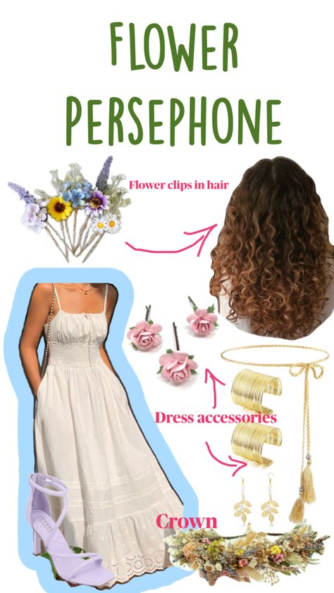 Persephone Inspired Outfit, Persephone Aesthetic Outfit, Persephone Outfit, Persephone Cosplay, Persephone Costume, Persephone Aesthetic, Spring Costume, Fashion Book, Dress Hairstyles