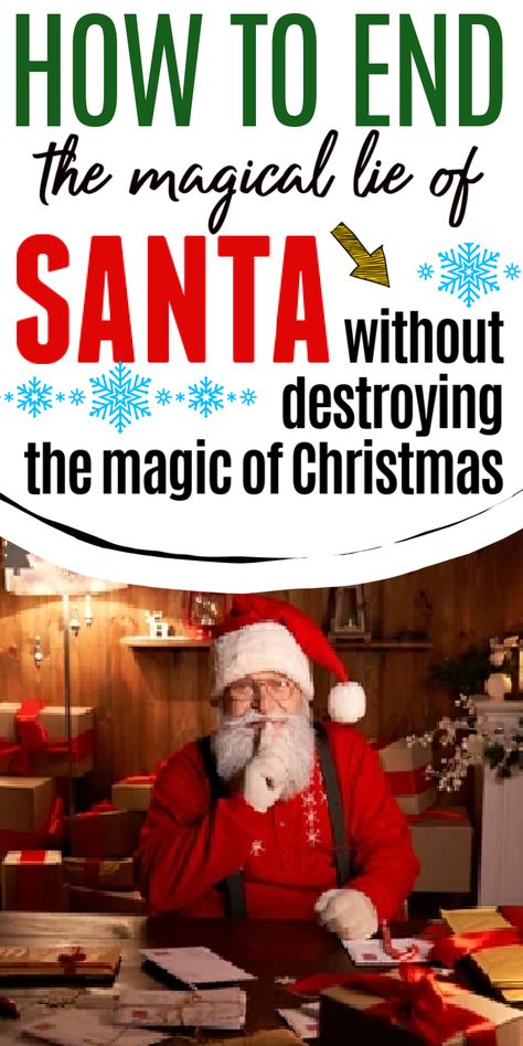 text overlay reads how to end the magical lie of santa without destroying the magic of Christmas with an image of a mom telling her child about Santa without lying How To Break The News About Santa, Explaining Christmas To Kids, What To Tell Kids About Santa, Telling Your Kids About Santa Letter, Letter To Child About Santa Truths, Santa Letter For Older Kids, Talking To Kids About Santa, Telling Child About Santa, How To Tell Your Kid Santa Isn’t Real