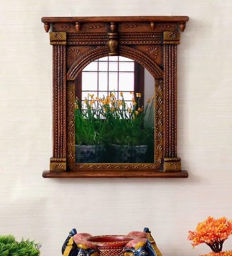 Discover unique #mirrorideas to elevate your #homedecor. Find the perfect reflection of style. Jharoka Wall Decor, Jharokha Wall Decor, Luxury Wall Decor, Wall Photo Frame, Traditional Mirror, Window Panes, Royal Palaces, Wooden Wall Panels, Wall Photo