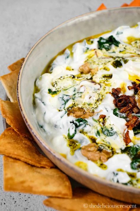 Persian Dip Recipes, Healthy Yogurt Dip, Assyrian Food, Recipe With Greek Yogurt, Healthy Spinach Dip, Labneh Dip, Semifreddo Recipe, Feed Bag, Lebanese Cuisine