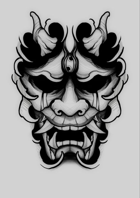 Japanese Face Mask Tattoo, Hannah Mask Tattoo Design, Asian Mask Tattoo, Henya Masks Tattoo, Demon Flash Tattoo, ခြေထောက် Tattoo, Demon Face Drawing, Japanese Hannya Mask Tattoo Design, Japanese Mask Tattoo Design