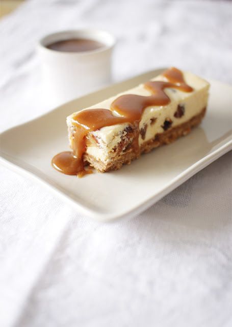 Sticky date cheesecake drizzled with caramel fudge sauce. Delicious, quick and easy to make. Date Cheesecake, Sticky Date, Sticky Date Pudding, Caramel Fudge, Fudge Sauce, Sweet Delights, Sweet Tarts, Caster Sugar, Plain Flour