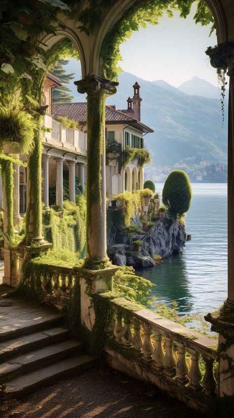 Italian Villa Exterior, Old Money Homes, House Near Lake, Italian Castle, Luxury Exterior, Dream Life House, Vintage French Country, Italian Villa, Waterfront Property