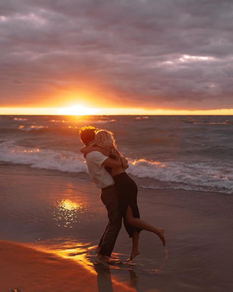 the dreamiest sunset for the cutest proposal ✨💗 The sun really popped off for the last 10 minutes of our session & the seagull at the end??? PAID ACTOR!! I cannot explain how obsessed I am with these two!! Im so so so excited to show more from their proposal!! 💍🤍 The Seagull, Beach Proposal, Beach Engagement Photoshoot, Indiana Travel, Dream Beach, Proposal Engagement, Beach Lovers, I Can Not, Beach Sunset