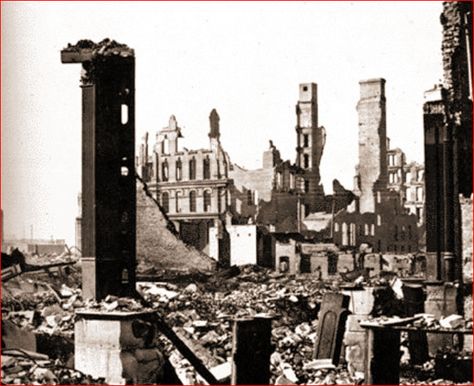 October 8, 1871:  The Great Chicago Fire begins, a fire that would burn through the early morning hours of October 10.  The fire injured 30 of the city’s 185 firefighters, claimed the lives of hundreds of people, left nearly a third of the city homeless, and destroyed almost 20,000 buildings. Ruined City, The Great Fire, Chicago History, My Kind Of Town, White City, The Windy City, Interesting History, Chicago Fire, American Cities