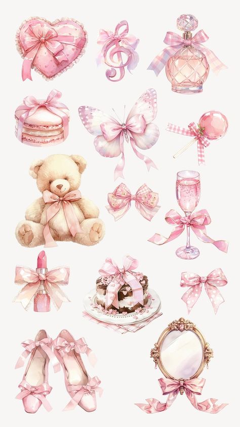 Coquette Design Ideas, Woman Lollipop, Coquette Teddy Bear, Pink Scrapbook Paper, Pink Template, Bear Bottle, Coquette Design, Pink Scrapbook, Baby Print Art