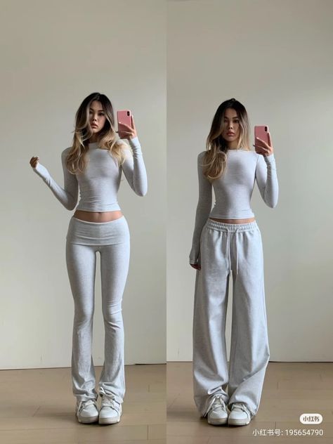 High Waist Sweatpants, High Waist Sweatpants Outfit, Wide Legged Sweatpants Outfit, Sweatpants Workout Outfit, Gray Leggings Outfit, Wide Leg Sweatpants Outfit, Coffee Gym, Straight Leg Sweatpants, Oversized Sweatpants