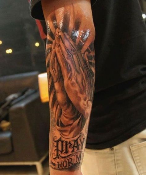 pray for me tattoo Side Arm Tattoo, Best Arm Tattoos, Religious Tattoo Sleeves, Tattoos Arm Mann, Arm Tattoos For Men, Mermaid Sleeve Tattoos, Arm Tattoo Designs, Herren Hand Tattoos, Side Arm Tattoos