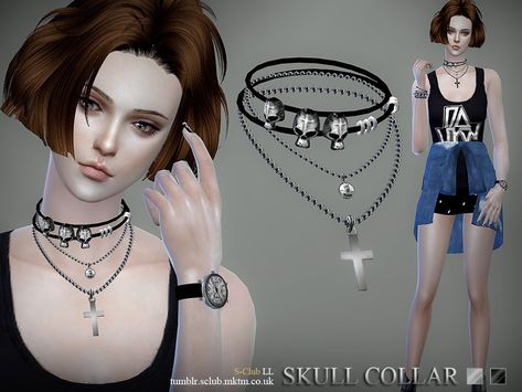 Sims 4 Cc Goth, Emo Jewelry, Grunge Necklace, Emo Accessories, 4 Necklace, Sims 4 Piercings, Makeup Cc, Cc Clothes, Goth Choker