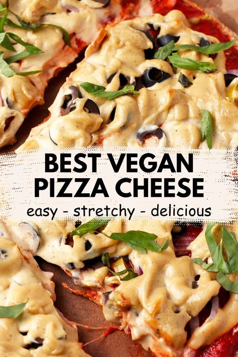 This spreadable, stretchy, and gooey plant-based cheese is the best vegan cheese for pizza ever! This homemade is a cashew cheese with flavor and texture that compliments your favorite pizza sauce and crust. No added oil or additives and tastes better than any store-bought vegan cheese. Use this to stuff breadsticks and dip away! Pull apart cheese that can be grilled for quick Margaretta pizzas or add your favorite toppings for loaded pizzas for a pizza night everyone will celebrate! Cashew Cheese For Pizza, Vegan Cheese For Pizza, Vegan Pizza Dip, Vegan Pizza Ideas, Vegan Cheese Pizza, Plant Based Pizza Recipe, Cheese For Pizza, Vegan Pizza Sauce, Vegan Pizza Toppings