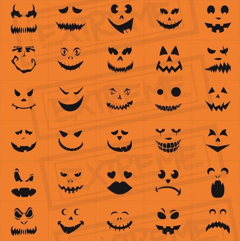 Pumpkin Carving Ideas | maskerix.com Pumpkin Face Stencils, Halloween Crafts Diy Projects, Halloween Centerpieces, Monster Faces, Pumpkin Carving Stencils, Cute Pumpkin Carving, Pumpkin Stencils, Halloween Pumpkin Carving Stencils, Carving Stencils