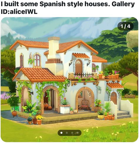 Sims 4 Adobe House, Sims Conversation Pit, Sims 4 House Floor Plans Layout, Sims 4 Spanish House, Tartosa Homes Sims 4, Sims 4 Spanish Style House, Sims 4 Mediterranean House, Spanish House Interior, Mexican Style Home