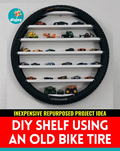 Tire Shelf Boy Rooms, Dirt Bike Tire Shelf, Bike Tire Shelf, Tire Shelf, Car Shelf, Diy Shelf, Mountain Bike Tires, Old Tires, Old Bikes