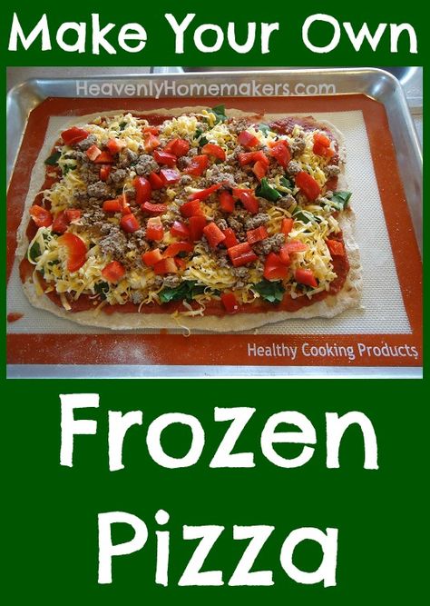 Make Your Own Frozen Pizza! Freeze Homemade Pizza, How To Freeze Homemade Pizza, Pizza Pockets Homemade Freezer, Frozen Pizza Hacks, Diy Frozen Pizza Freezer Meals, Homemade Frozen Pizza, Frozen Pizza, Frugal Meals, Frozen Meals