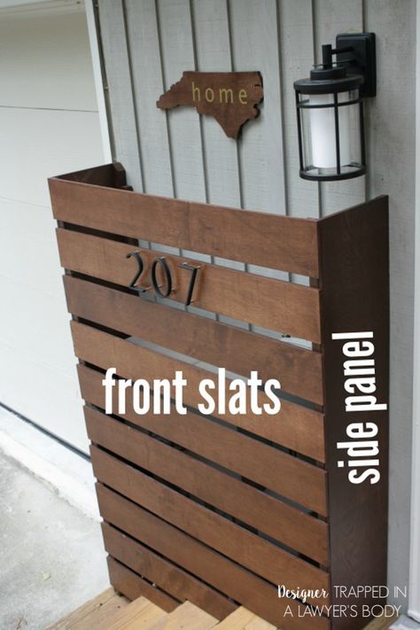 WOW! Brilliant idea to cover ugly utility boxes. Learn how to make a DIY utility box cover with this awesome tutorial by Designer Trapped in a Lawyer's Body. Lakehouse Deck, Hide Electrical Panel, Utility Covers, Diy Curb Appeal, Hiding Ugly, Electrical Box Cover, Electric Box, Wood Screens, Wooden Screen