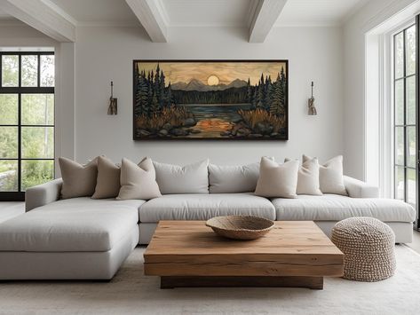 This cabin wall art features a layered wood-style painting of a rustic pine tree forest, creating a warm and natural atmosphere. The artwork showcases tall trees with autumn tones, set against a textured, weathered wood background for a distressed, vintage look. Perfect for lodge decor, cabin interiors, or rustic farmhouse spaces, this pine forest canvas print adds depth and warmth to any room. Printed on high-quality canvas, this framed tree landscape maintains sharp details and rich earthy colors. Whether displayed in a living room, bedroom, or entryway, this autumn forest wall art is an elegant and cozy addition to your space. Ideal for nature lovers and outdoor enthusiasts, this layered wood tree print makes a great gift. Bring the beauty of the wilderness indoors with this rustic fore