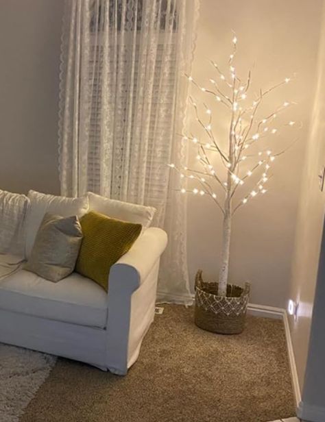 Christmas home decor White Trees With Lights, How To Decorate With Lighted Birch Trees, White Birch Trees Decor, Light Up Birch Tree Decor, Led Birch Tree Decor, Lighted Birch Tree Decor Ideas, Birch Tree Christmas Decor, Birch Tree With Lights, Illuminated Trees