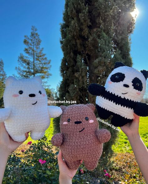 WE BARE BEARS 🐻‍❄️🐻🐼 Pattern by: @rin.meow21 #crochet #crochetersofinstagram #crochetinspiration #yarn #yarnaddict #crochetaddict… | Instagram Grey Crochet Animals, Crochet Bear Plushie, Crochet Bears, Easy Crochet Hat, Easy Crochet Animals, Crochet Panda, Quick Crochet Patterns, Mode Crochet, Crochet Business