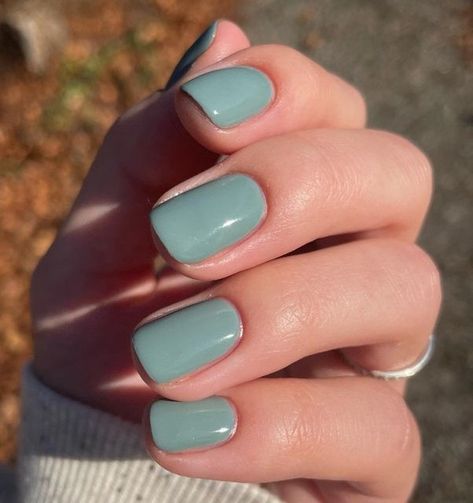 essie on Instagram: "this new soft sage green has us happy to be 'caught in the rain' 📸: @nailjoyable" Colors And Moods, Nail Shapes Squoval, Coral Nail Polish, Galaxy Nail Art, Essie Nail Colors, Soft Sage Green, Caught In The Rain, Color For Nails, Squoval Nails