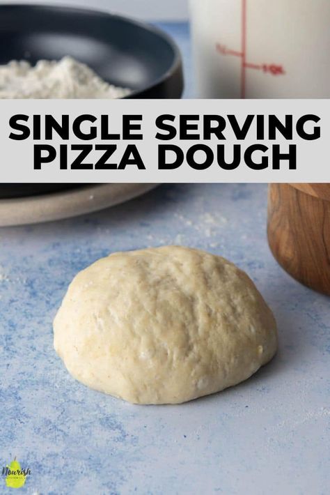 This easy single serving pizza dough recipe just takes 10 minutes to make, rest for 30-60 minutes, and is ready to go in the oven. It's perfectly chewy with crisp edges after baking, and is the perfect with your favorite pizza toppings! #singleserving #singleservingrecipe #cookingforone #pizzadough #pizza #homemadepizza Small Batch Pizza Dough Recipe, Make Your Own Pizza Dough, No Rise Pizza Dough, Quick Pizza Dough, Perfect Pizza Dough, Pizza Dough Recipe Easy, Small Pizza, Easy Pizza Dough, Make Your Own Pizza