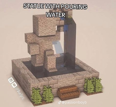 Minecraft Pounds Ideas, Stepping Stones Minecraft, Minecraft Sandstone Builds, Stone Statue Minecraft, Minecraft Village Ideas List, Villager Statues Minecraft, Minecraft Fountain, Minecraft Statues, Minecraft Wall