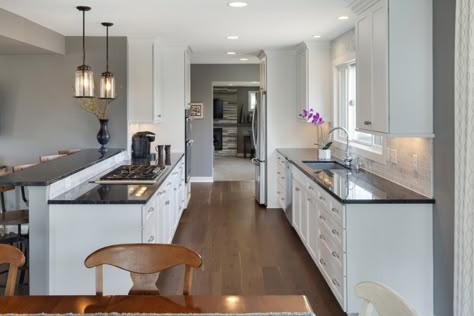 Opening Up A Galley Kitchen, White Galley Kitchens, Open Galley Kitchen, Galley Kitchen Remodel Ideas, Rental Remodel, Galley Kitchen Layout, Small Galley Kitchen, Galley Kitchen Design, Galley Style Kitchen