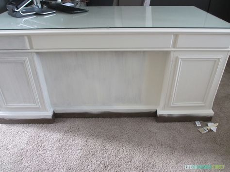 Office Desk Drama | Life On Virginia Street Refinishing A Desk, Desk Remodel, White Executive Desk, Office Upgrade, Desk Makeover Diy, Desk Redo, Office Update, Life On Virginia Street, Dream Desk